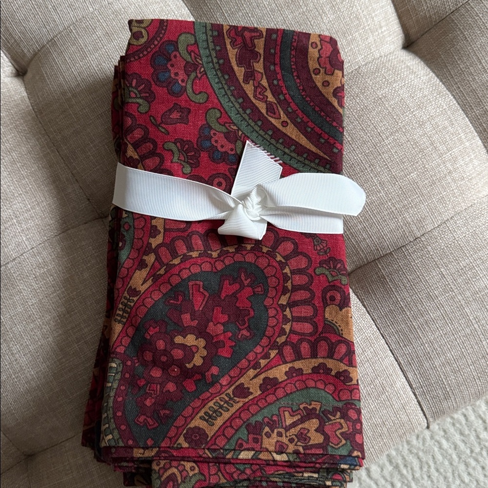 Pottery Barn Mira Paisley Linen Napkins